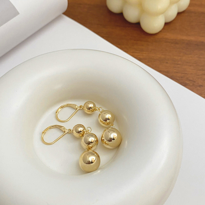 Boucles d'oreilles à pendentif trois boules d'or pour femmes, boucles d'oreilles françaises de haute qualité