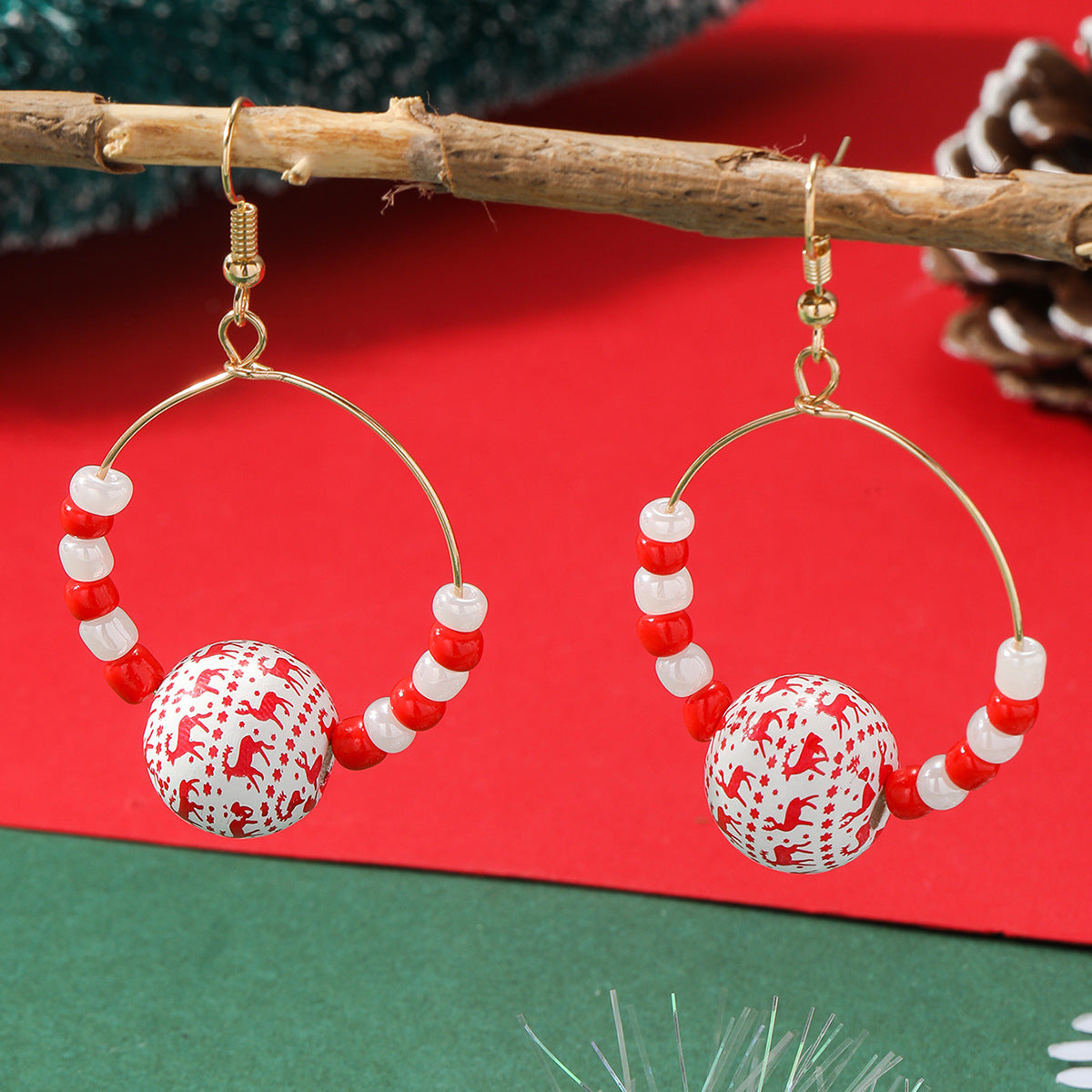 Autumn Christmas Personalized Creative Tree Snowflake Wooden Bead Earrings