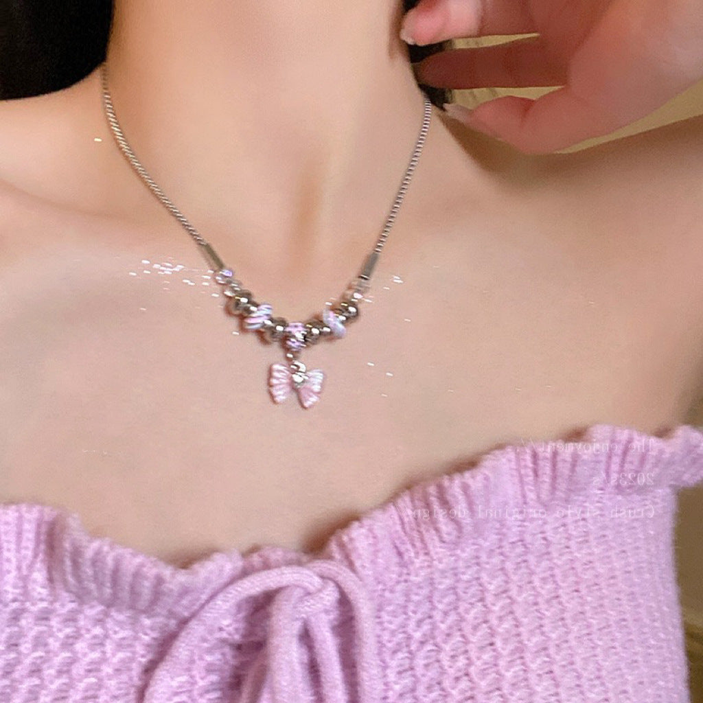 Fashion Pink Purple Butterfly Summer Sweet Necklaces