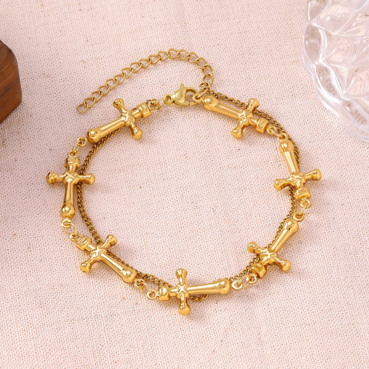 Women's French Minority Simple Stainless Steel Double Layered Gold Titanium Bracelet