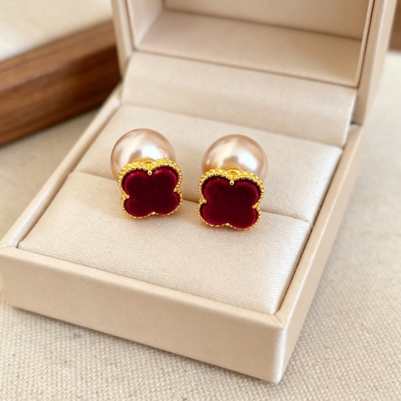 Compact Elegant Pearl Eardrops French Style Design Stud Earrings