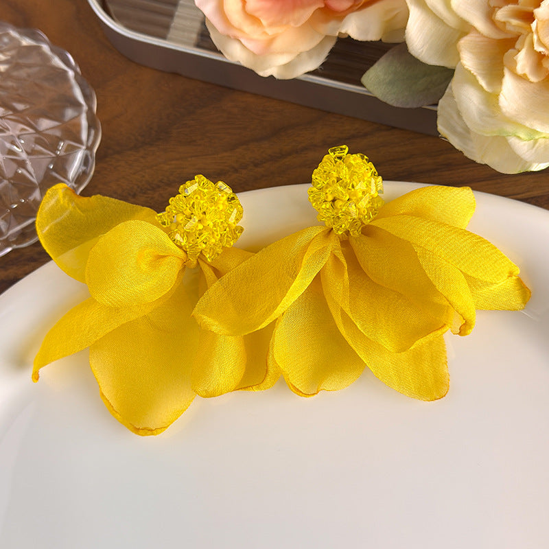 Women's Yellow Flower Mesh Vacation Style Niche High-grade Rings