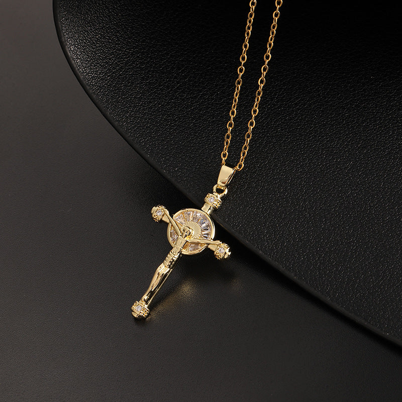 Color Zircon Cross Sweater Chain Advanced Necklaces