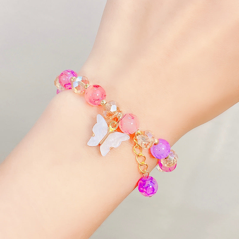 Children's Glaze Beaded Princess Cartoon Crystal Flowers Bracelets