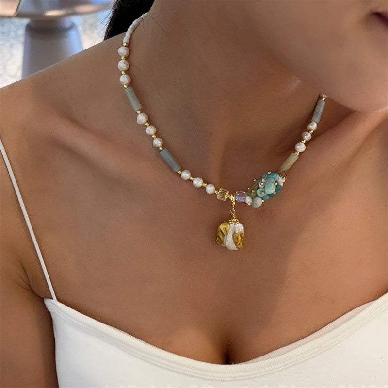 Personality Baroque Irregular Rose Stone Freshwater Pearl Female Temperament Drawable Jewelry Set