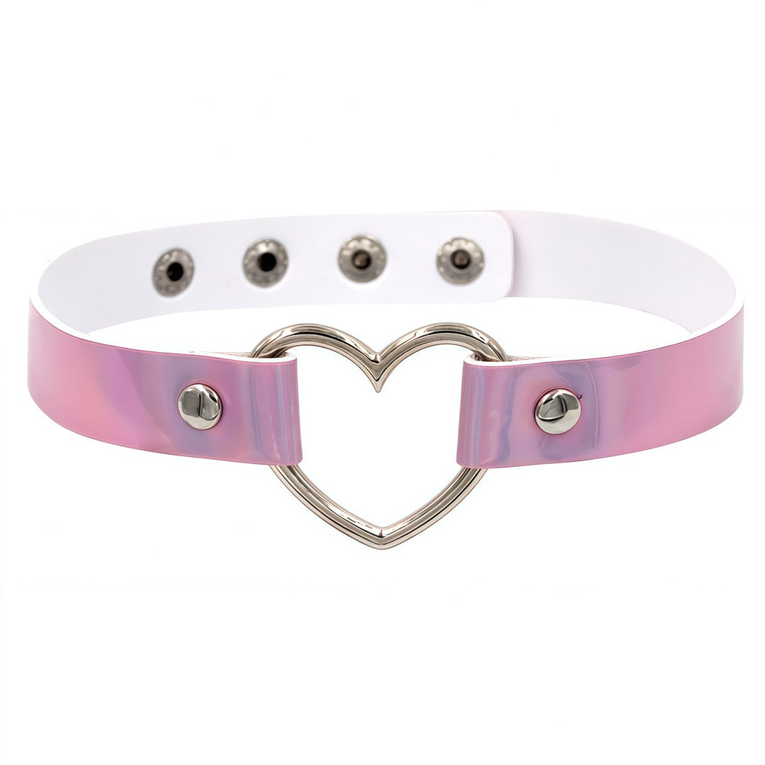 Laser Peach Heart-shaped Luminous Neckband Clavicle Necklace
