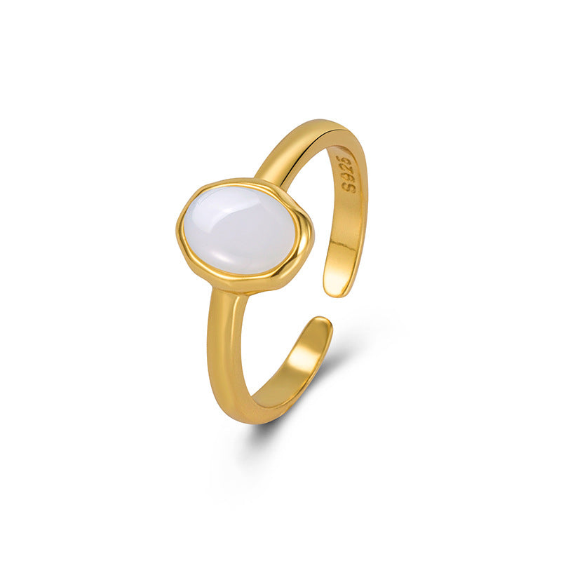 Chalcedony Design Geometric Ellipse Shape Casual Rings