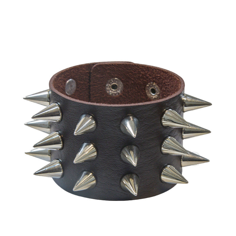 Punk Exaggerated Three Rows Tapered Pointed Rivet Bracelet