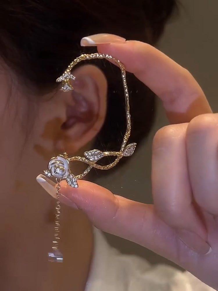 High-grade Sweet Asymmetry Tassel Ear Clip Versatile Rings