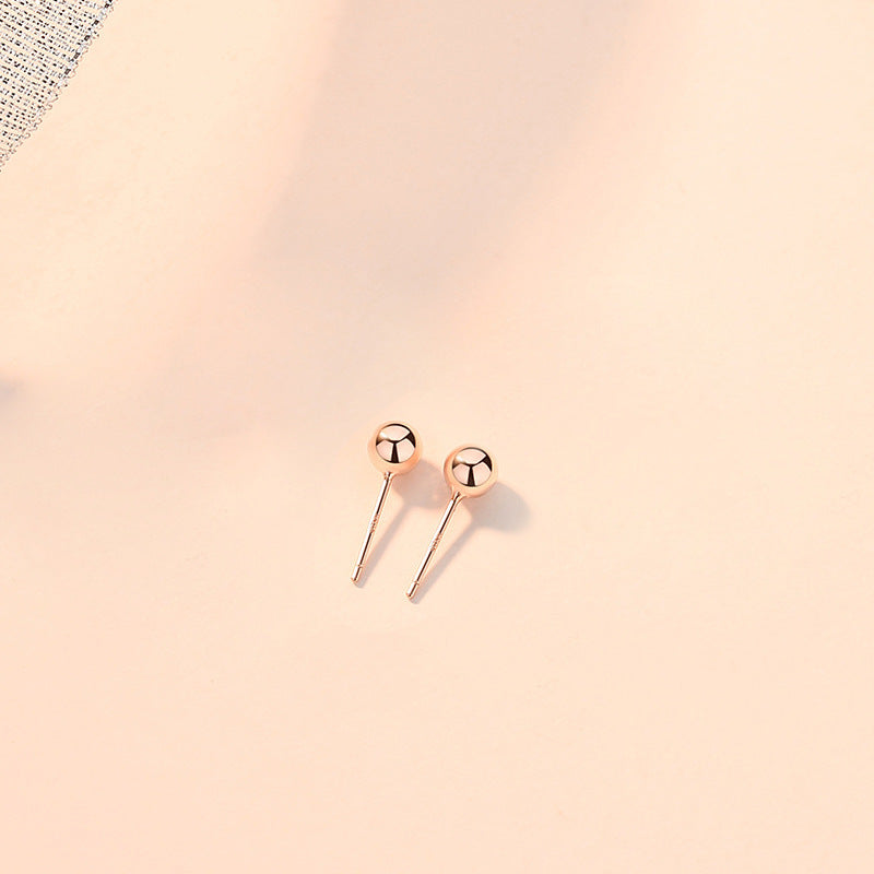 Glossy Bean-shaped Simple Ball Round Beads Rose Gold Live Earrings