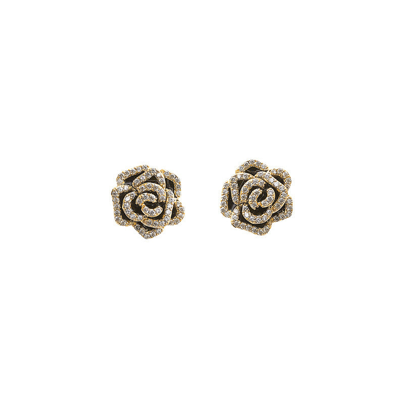 Sier Needle Retro Fashion Design Diamond Flower Petite Earrings