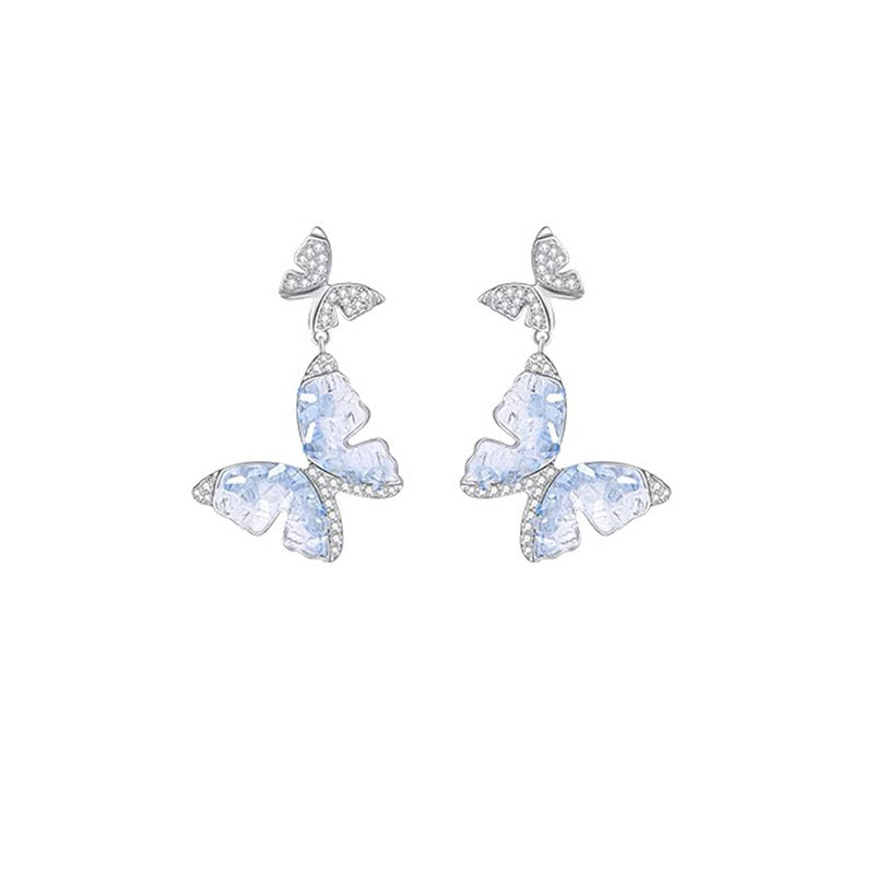 Blue Gradient Crystal Butterfly Unique Design Size Rings