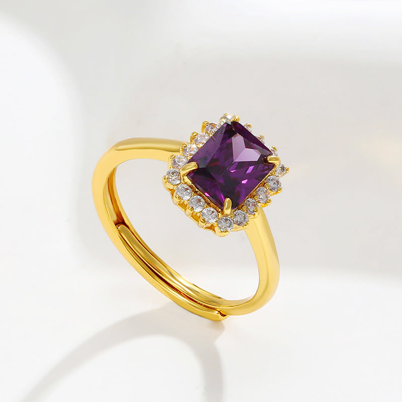 Jewelry Imitation Colored Gems Series Square Temperament Retro Affordable Rings