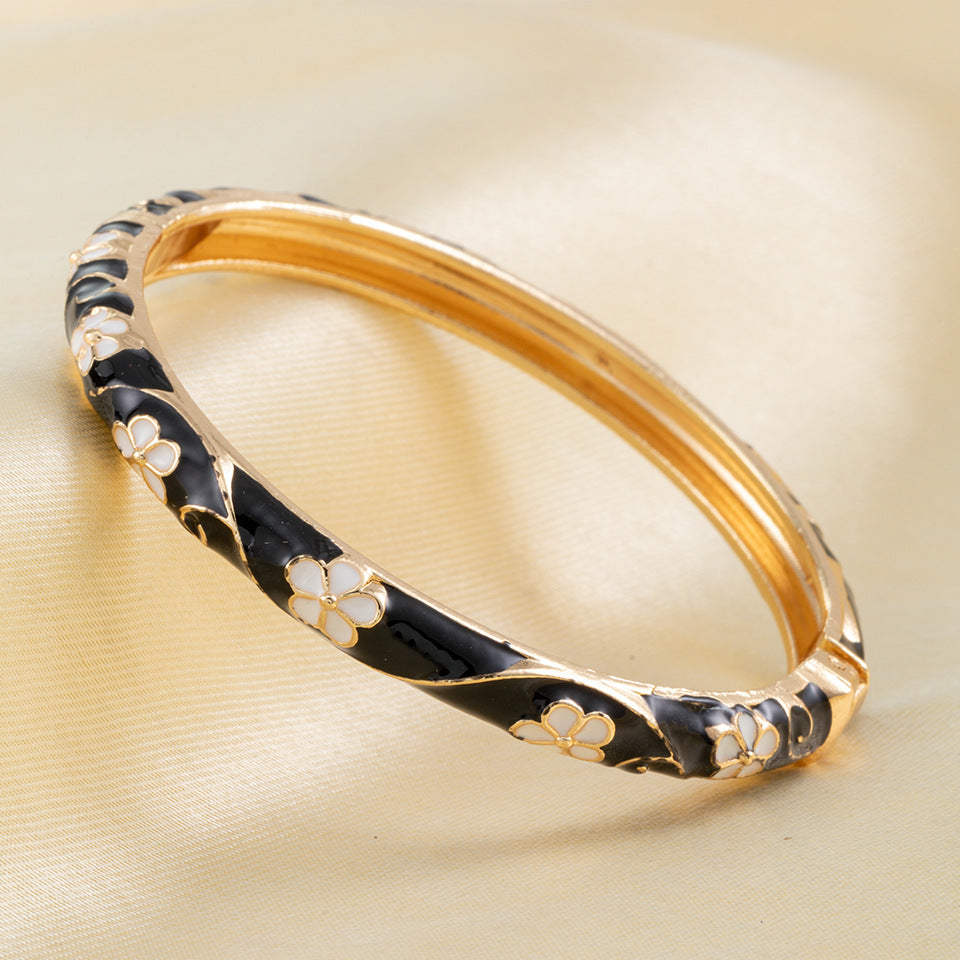Flower Enamel Color Open-ended National Fashion Chinese Style Light Luxury Bracelet