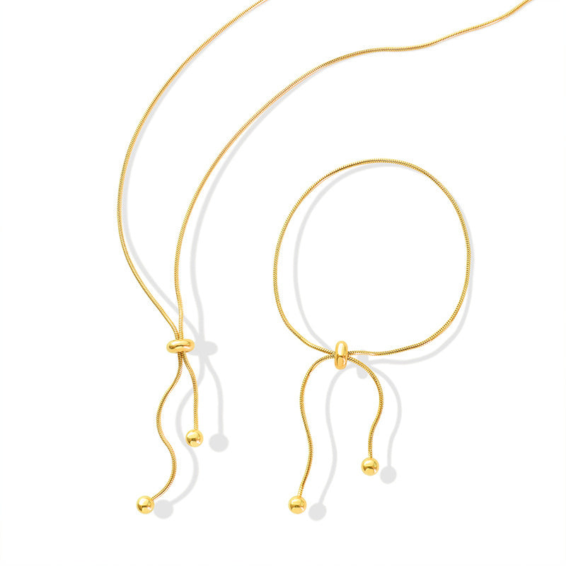 Fashion Snake Bones Chain Titanium Steel Gold-plated Pull Buckle Niche Jewelry Set