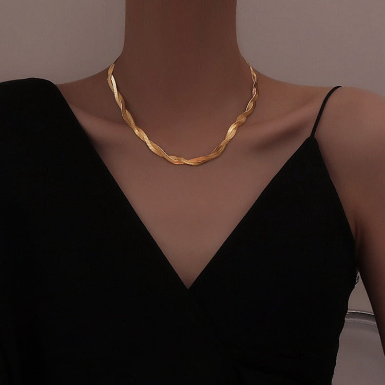 Thin Twin Snake Bone Clavicle Titanium Steel Necklace