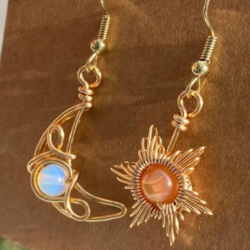 Elegant Fashion Sun Moon Crystal Stone Earrings