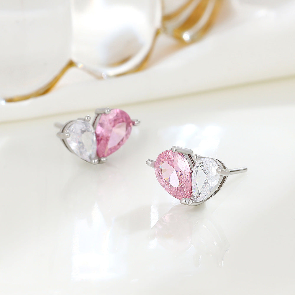 Boucles d'oreilles pour femmes, ornement en argent Sterling, diamant rose, cœur d'amour, doux