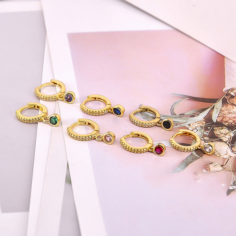 Colorful Round Zircon Female Personality Creative Geometric Fashion Ear Clip Rings