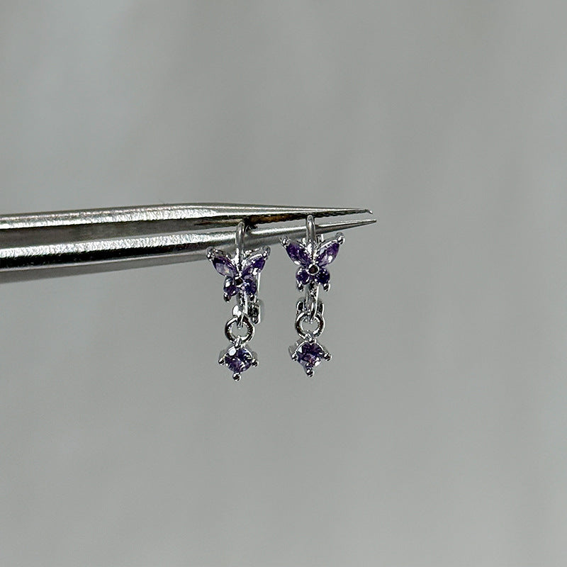 Purple Butterfly Clip Delicate Niche Design Double Rings
