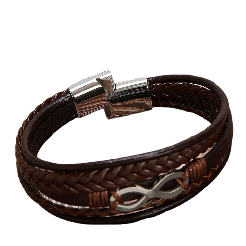 Men's Cowhide Simple Titanium Steel Handmade Leather Bracelets