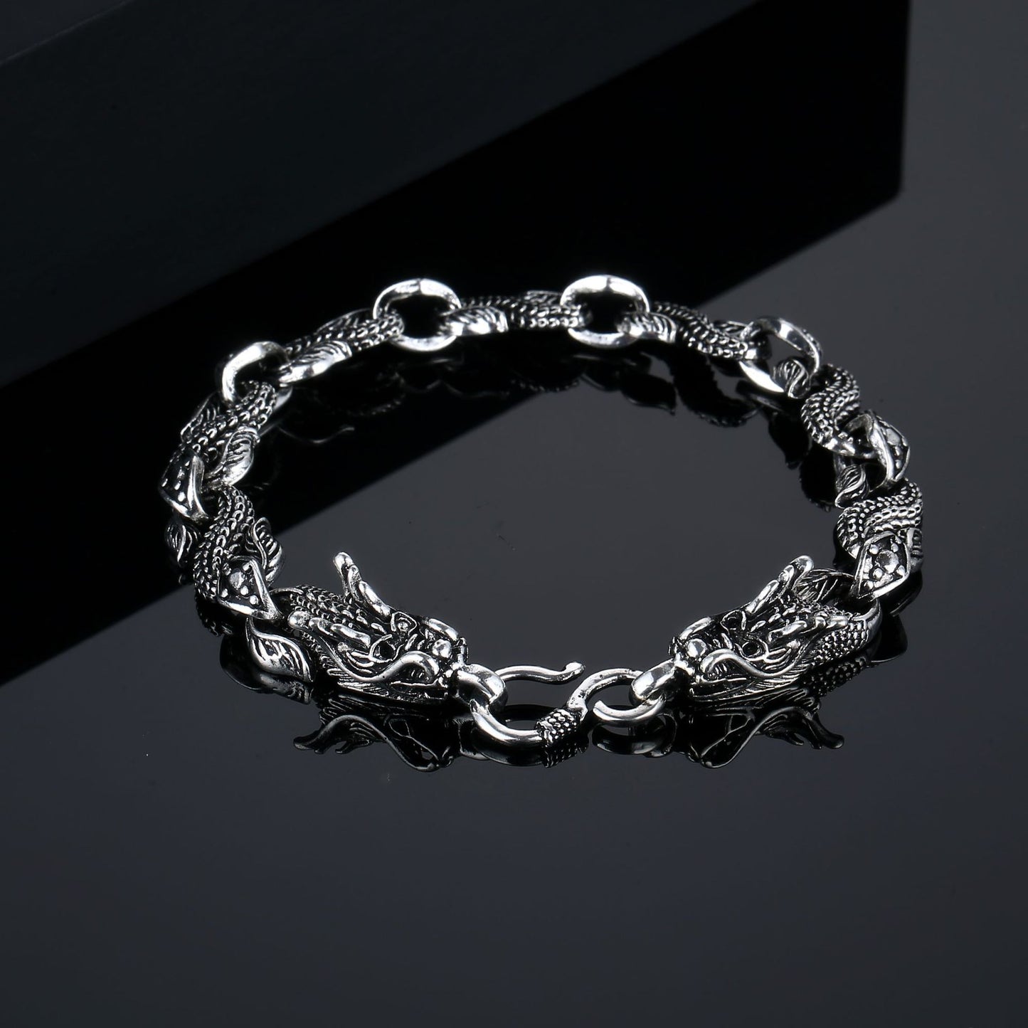 Men's Steel Double Chinese Dragon Heads S-shaped Bracelets