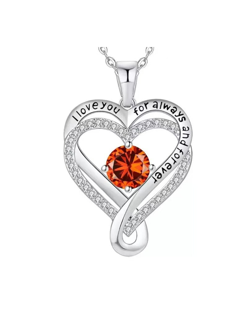 Women's Month Birthstones Heart Of Eternity Double Layers Loving For Necklace
