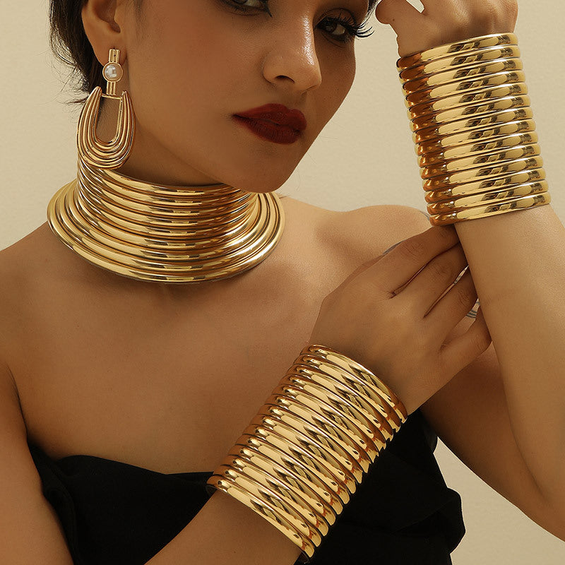 Collar Hand Three-piece Exaggerated Snap African Jewelry Set
