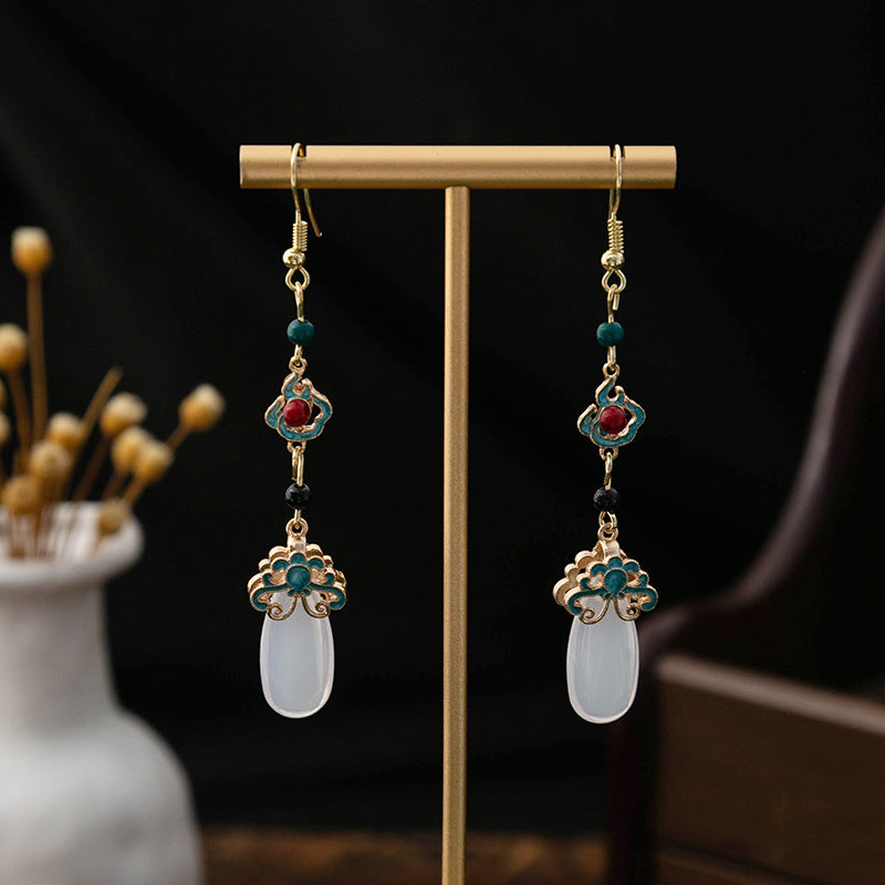 Selection Of Chinese Ancient Style Beaded Long Fringe National Hollow Earrings