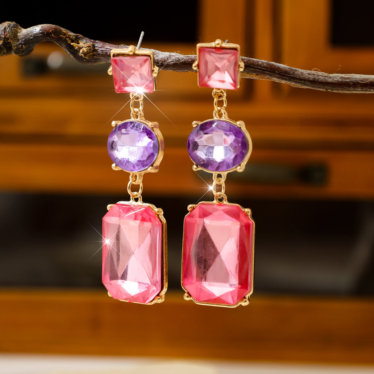 Bohemian Contrast Color Three-color Elegant Geometric Earrings