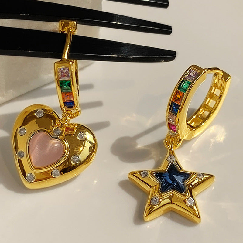 Women's Korean Style Retro Asymmetric Love Heart-shaped Earrings