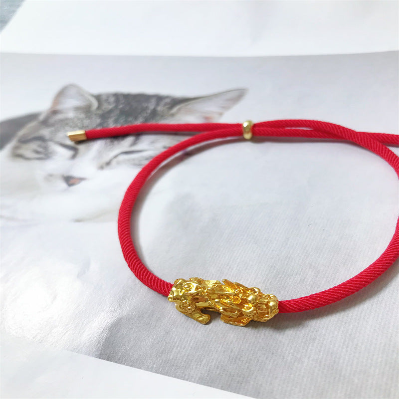 Simple Red Rope Gold-plated Lucky Beads Bracelets