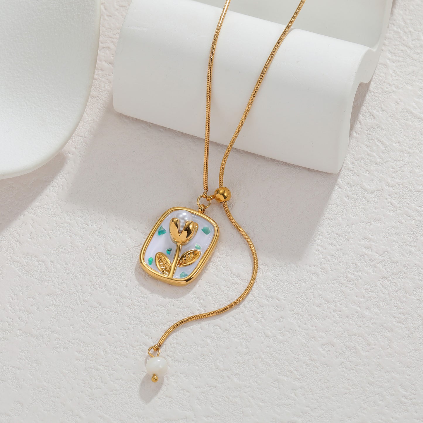 Oil Painting Style Pearl Tulip Light Luxury Jewelry Set