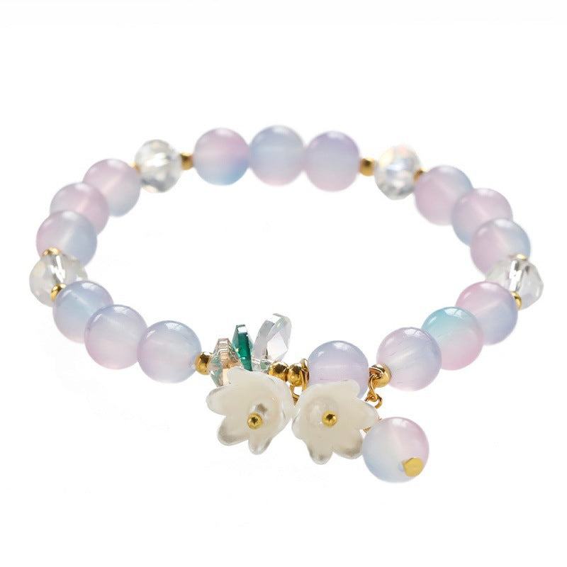 Cream Two-tone Lily White High-grade Crystal String Beads Bracelets