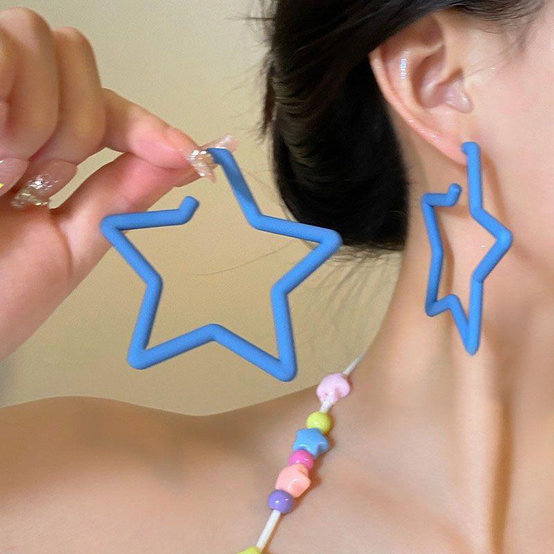 Hot Preppy Girly Style Candy Color Five-pointed Star Fashion Earrings