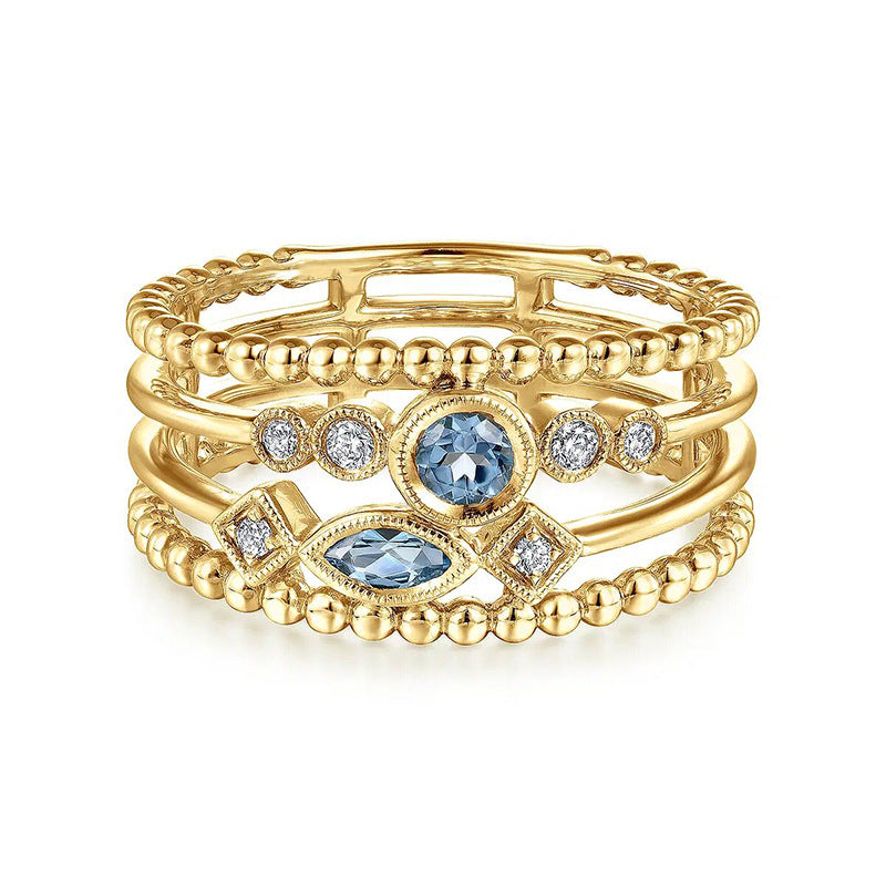 Shi Palace Style Geometric Arrangement Multilayer Female Exotic Ring