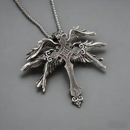 Women's & Men's Retro Dark Angel Wings Cross Trendy Personalized Sweater Necklaces