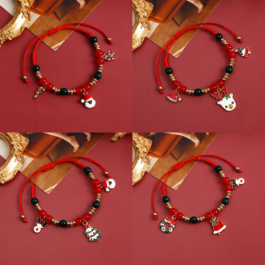 Christmas Ornament Hand-woven Beads Set Snowman Elk Bracelets