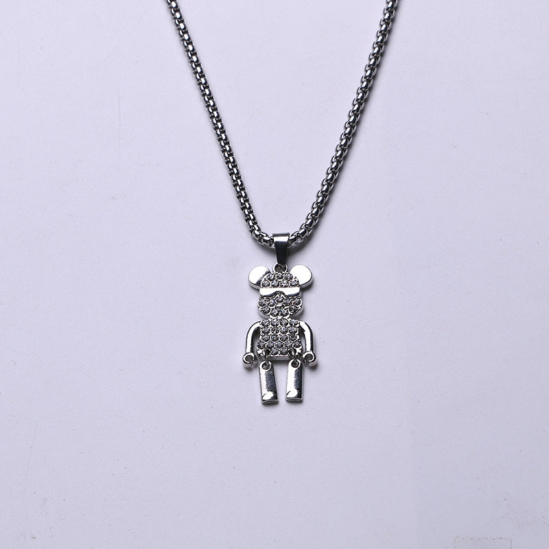 Women's & Men's & Diamond Violent Bear Pendant And Street Punk Rock Titanium Necklaces