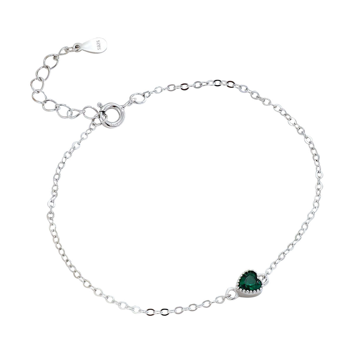 Women's Sier French Minority Emerald Heart Light Luxury Single Diamond Bracelets