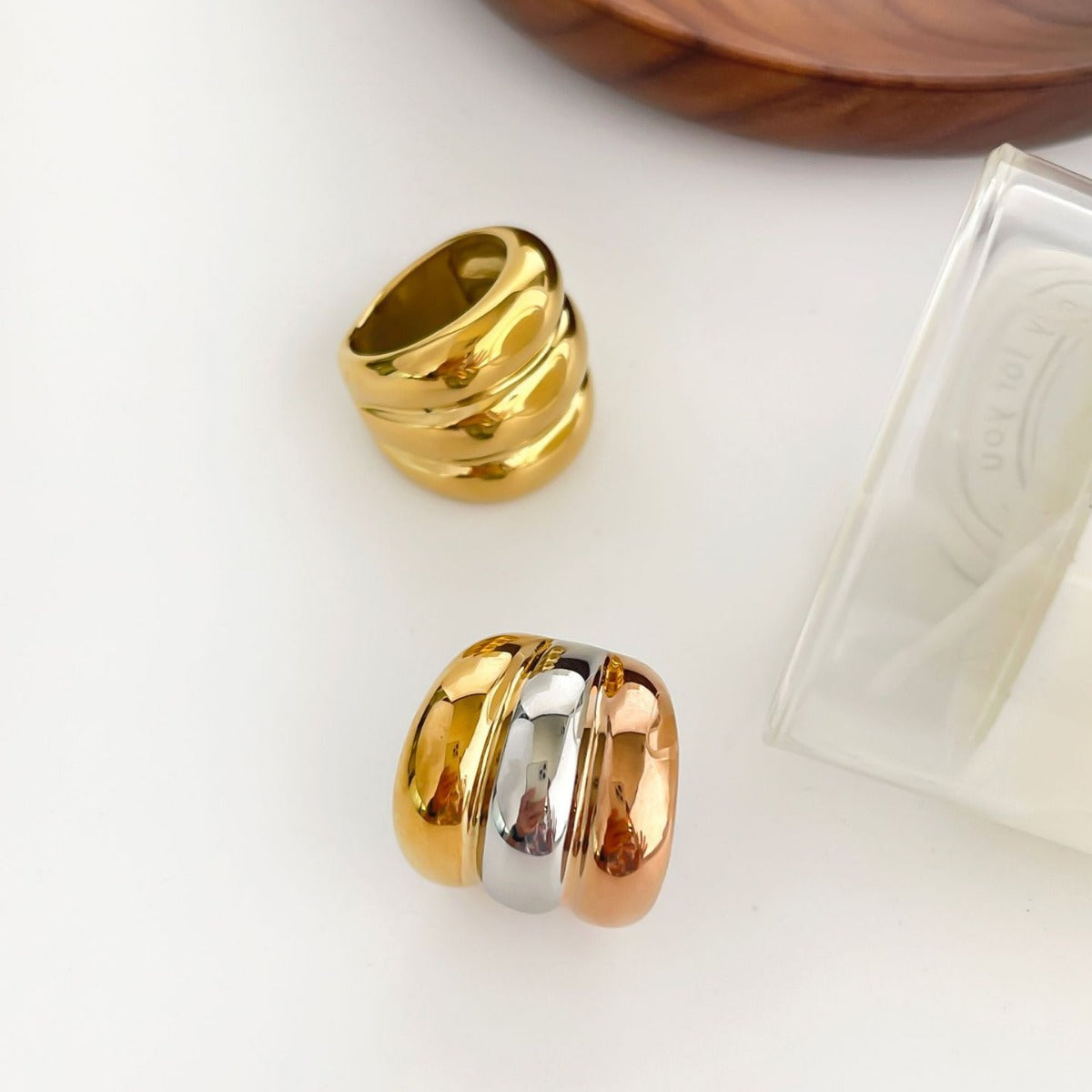 Cold Style Titanium Steel Three Contrast Color Gold Ring