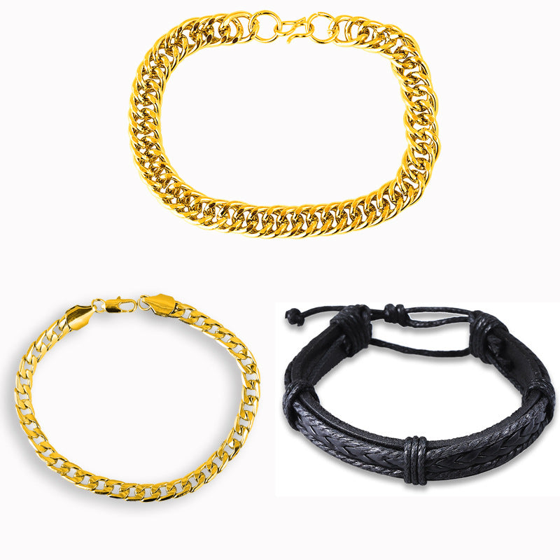 Men's Stainless Steel Boss Gold Flat Chain Bracelets