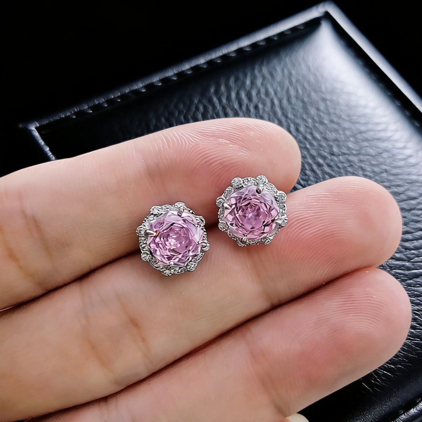 Women's Millennium Rose Cut Pink Diamond Zircon High Carbon Rhinestone Ear Jewelry Set