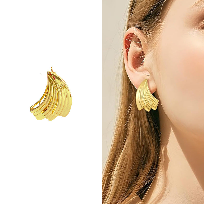 Striped Design Wind Pleated Retro Angel Wings Advanced Stud Earrings