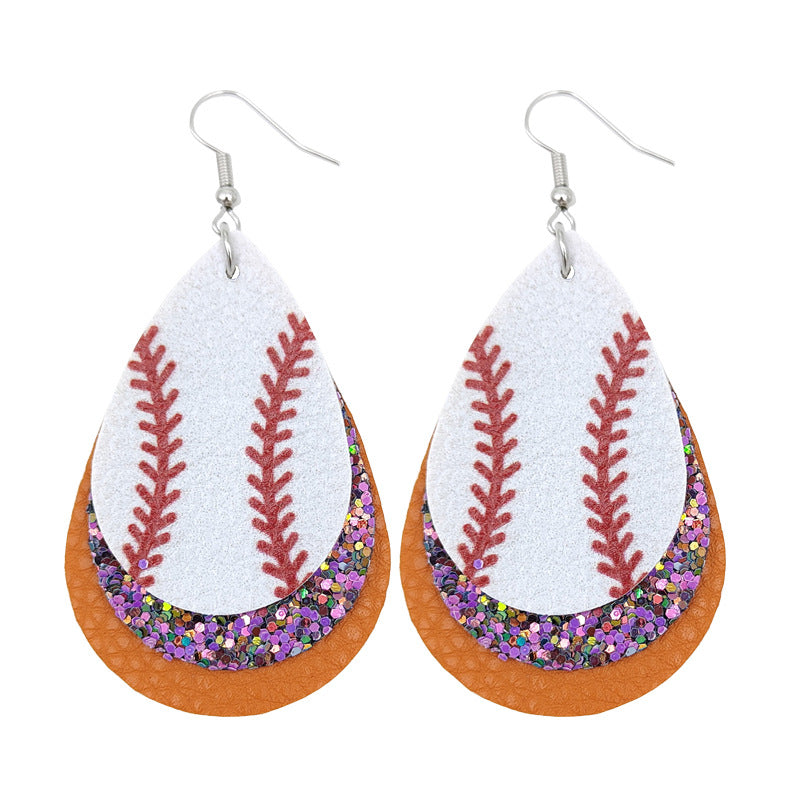 Slouchy Versatile Trendy Sports Baseball Leather Earrings