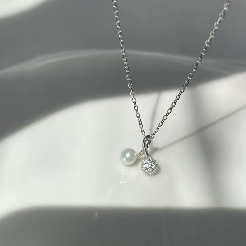 Rhinestone Pearl Cherry Female Summer Clavicle Chain Simple Light Luxury Necklace