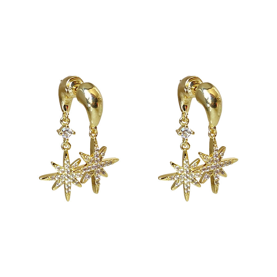 Women's Awn Star Gold-plated Light Luxury Minority High-grade Super Shiny Zircon Stud Earrings