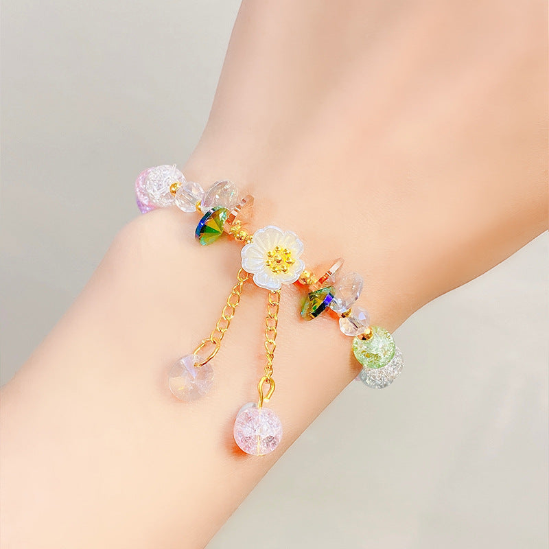 Children's Glaze Beaded Princess Cartoon Crystal Flowers Bracelets