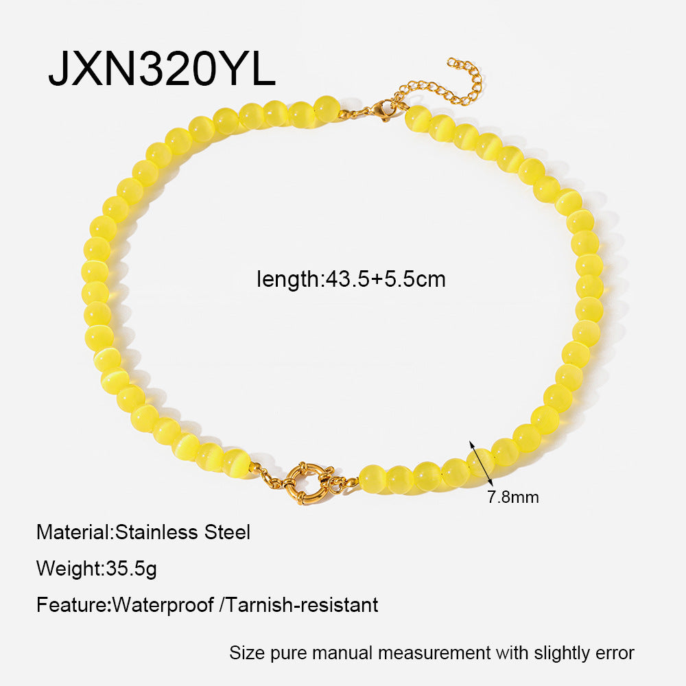Women's Fresh Rainbow Cat Eye Glass Gold-plated Stainless Steel Summer Dopamine Necklaces