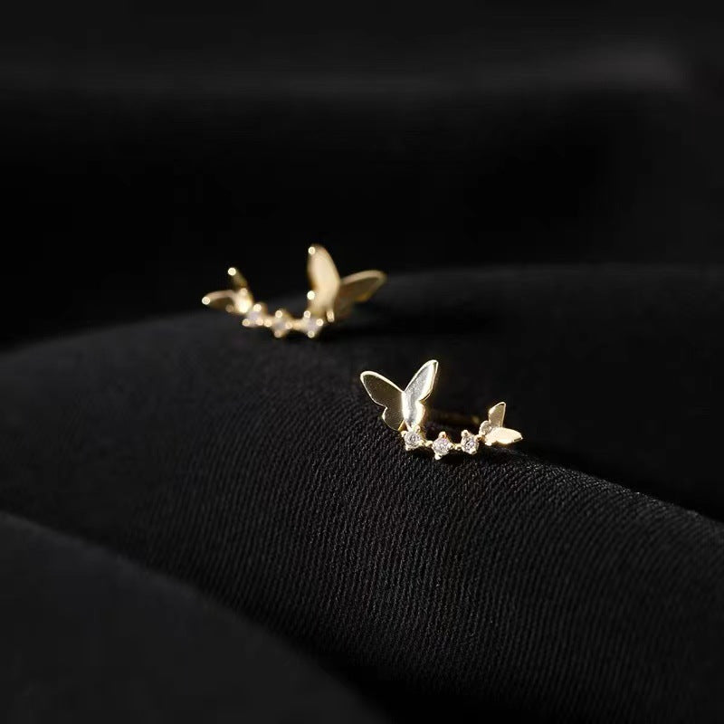 Women's Sterling Sier Butterfly Small Delicate Cold Earrings